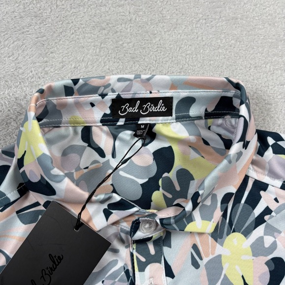 Bad Birdie Savannah Swing Core Polo Shirt Men M Multicolor Abstract Floral Print - Picture 3 of 6